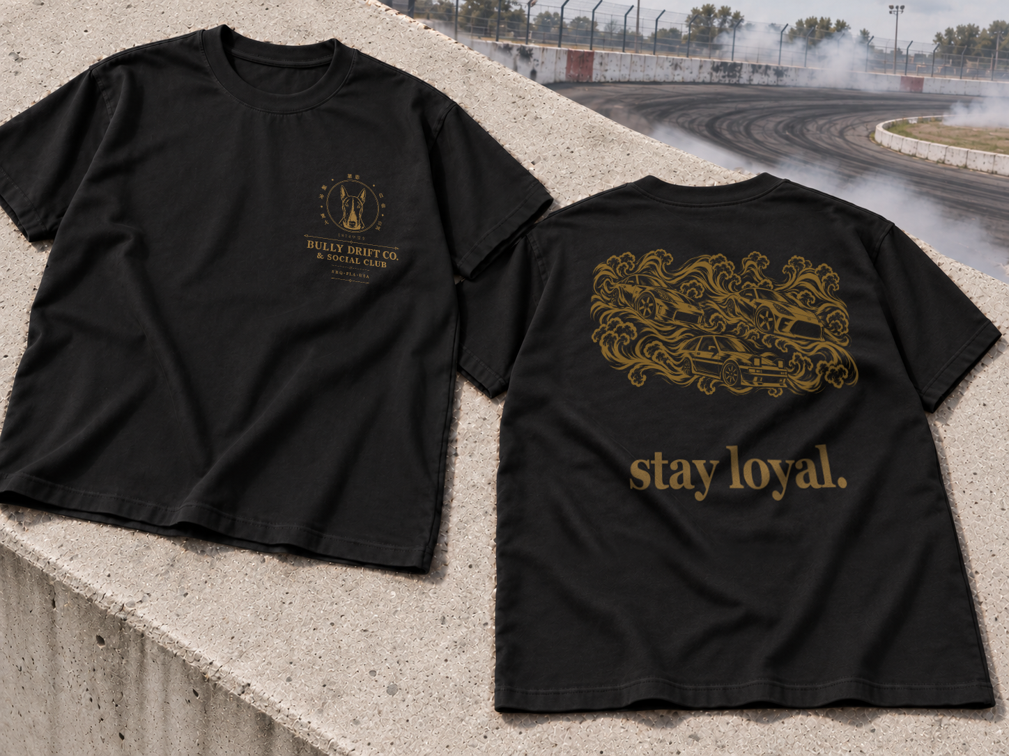 Drift Smoke Tee — Drift Smoke / front & back