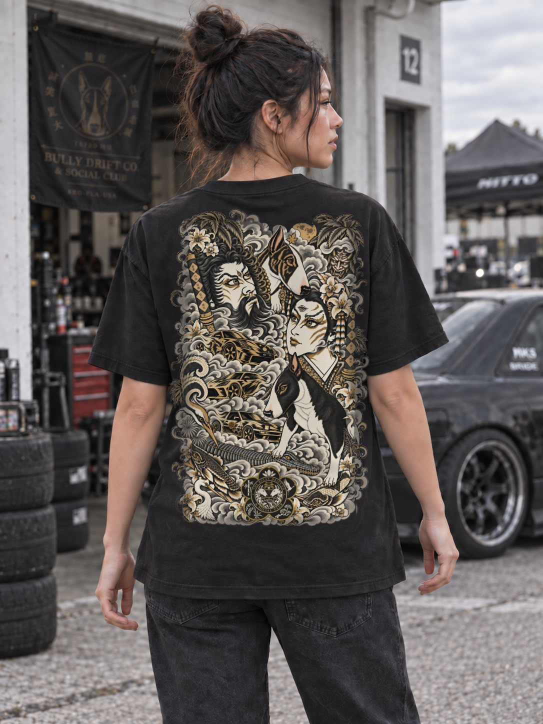 Tattoo & Crest Tee — Black / back